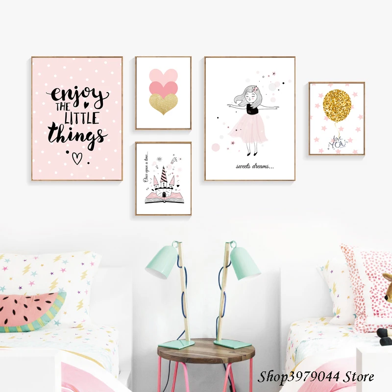 Северный постер замок желтый воздушный шар Художественная Картина Розовые