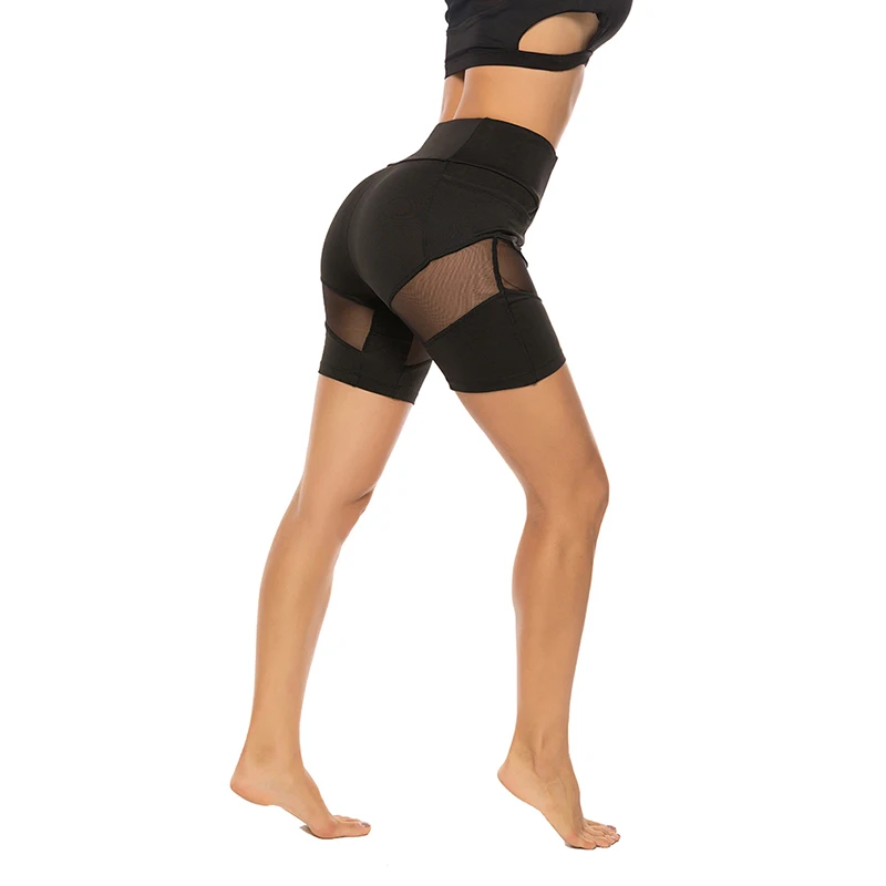 

Femmle Mesh Patchwork Leggings Women Workout Fitness Legginngs Solid Pants Casual Solid Crop Wide Waistband Short Leggings