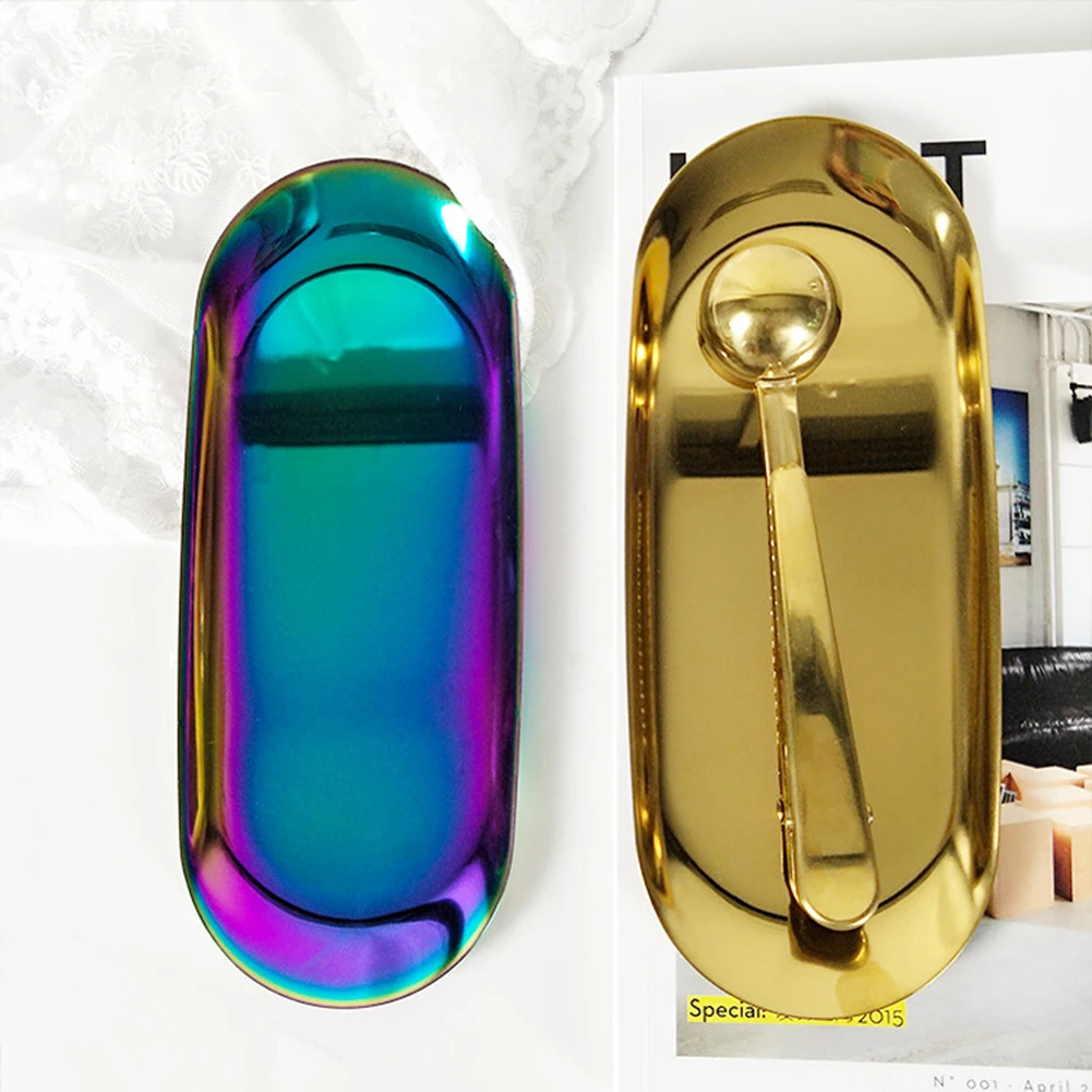 Цветной металлический поднос для хранения Золотая овальная горошек Фруктовая