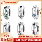 Шармы для браслета, серебристые, синие, 925 пробы, с фианитами