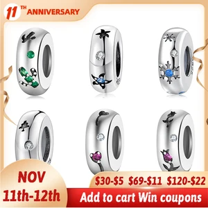 Шармы для браслета, серебристые, синие, 925 пробы, с фианитами