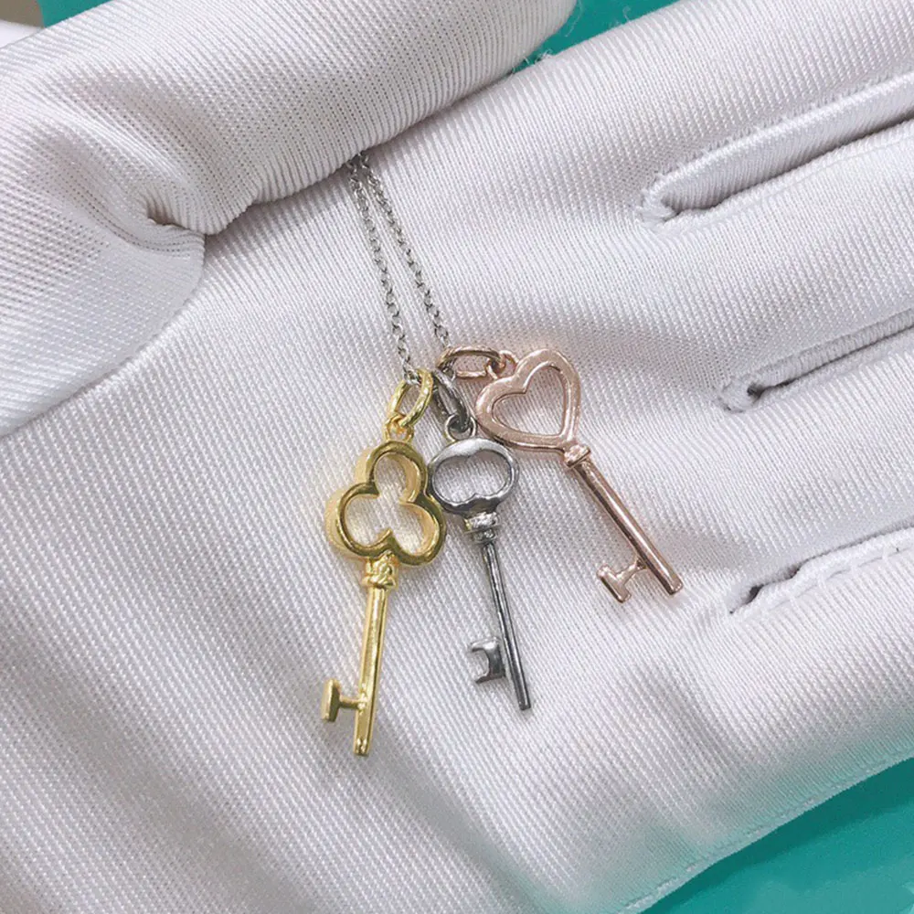 

AYBS Real 925 Necklaces High Quality TIF Original1:1LOGO "Three Color Key Pendant" Necklaces Woman