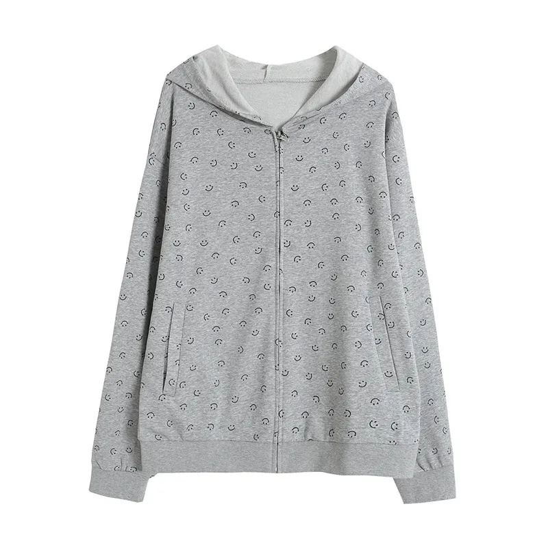 

Ladies Cardigan Autumn Zipper Ladies Casual Sports Top With Hat Print High Quality Cardigan Jacket