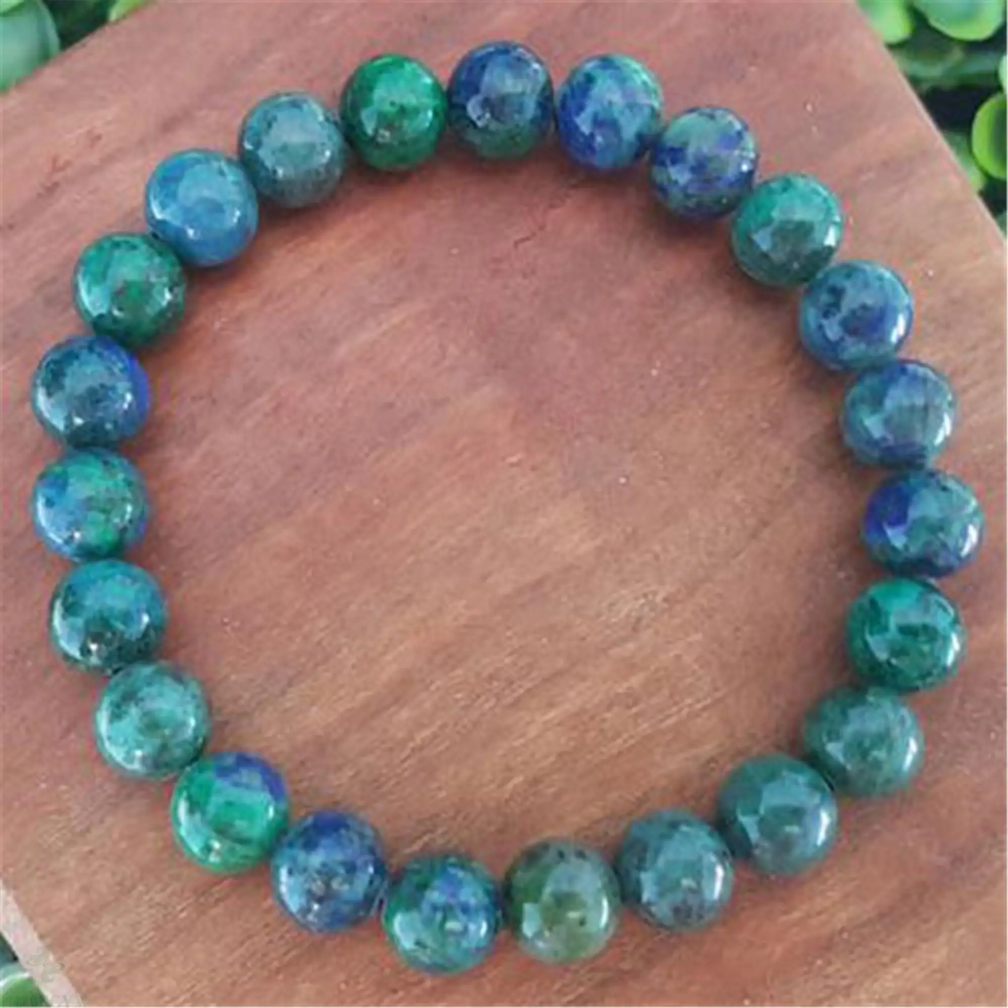 

8mm Azurite Gemstone mala Elasticity Bracelet 7.5 inches Mala Prayer Yoga Blessing Religious Buddhism