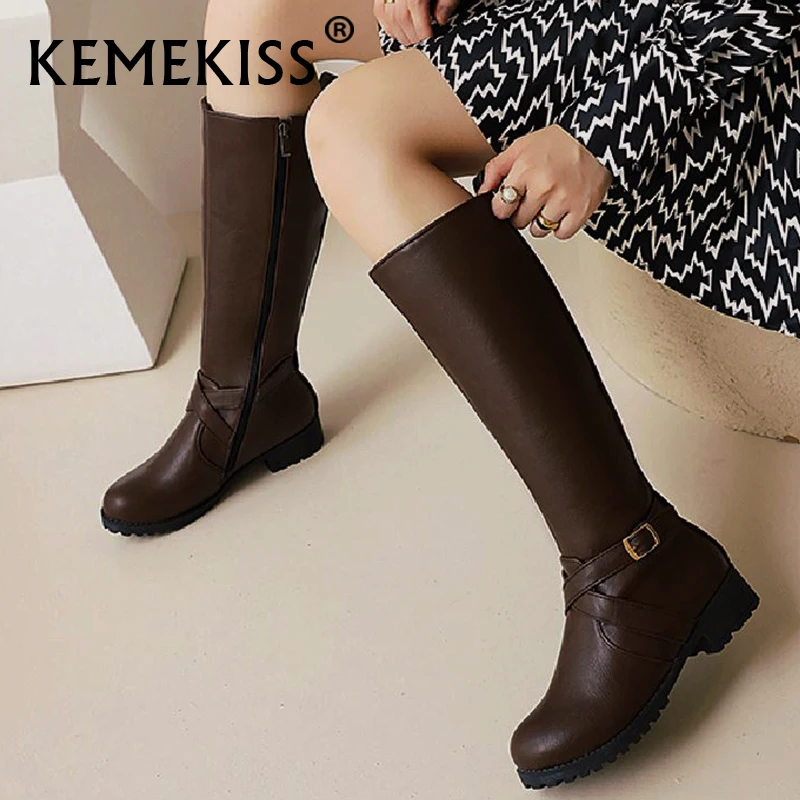 

KemeKiss Size 34-43 Women Fashion Shoes Low Heels Metal Decoration Winter Autumn Cool Ins Style Long Boot Ladies Footwear