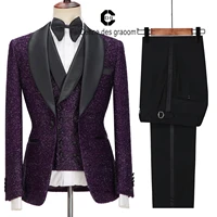 cenne des graoom latest coat design men suits tailor made tuxedo 3 pieces blazer wedding party singer groom costume homme purple