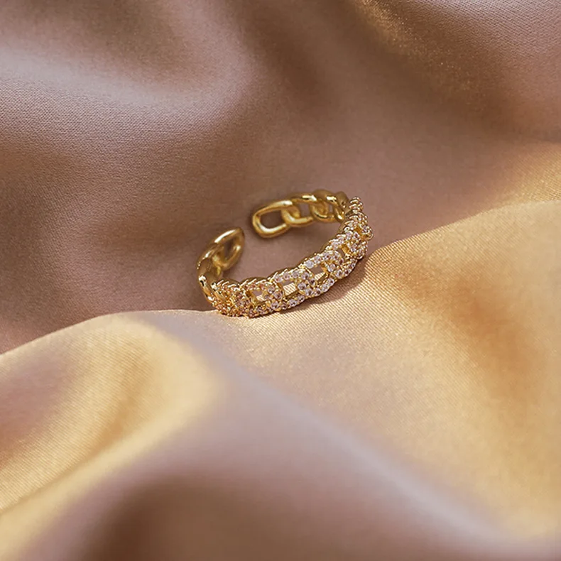 

2021 New Arrival 14K Gold Plated Unique Link Adjustable Rings For Women Zircon Wedding Rings
