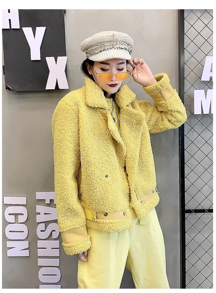Noble Sheepskin Wool Fur Blends Coats for Women Winter Fashion Wool Fur Coat Female Warm Outwear Sheep Shearing lady Fur Jacket