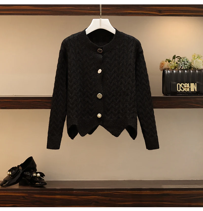 Trytree Autumn Winter Two piece set Casual O-neck Single Breasted Belt Top+ Skirt Elastic Waist Fashion Set 2 Piece Set