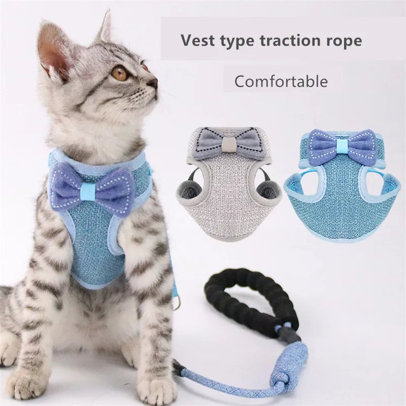 

Cute Bow-knot Cat Dog Harness Breathable Mesh Pet Vest Leash Set for Small Medium Dogs Yorkie Teddy Chihuahua Accessories