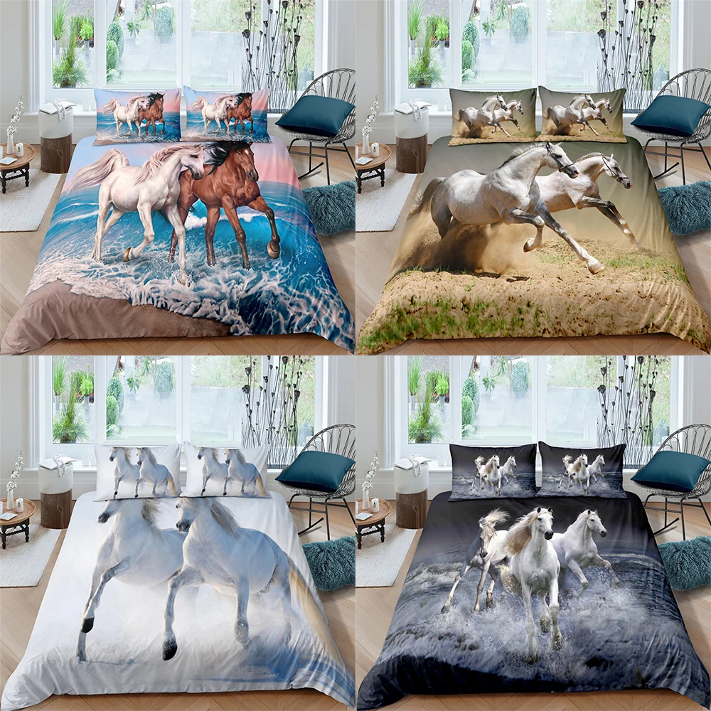 

Bo Niu Bedding Set Cover Set King Size King Queen Full Size Bed Cover Bedding Set Horse Animal Bedroom Comforter Set