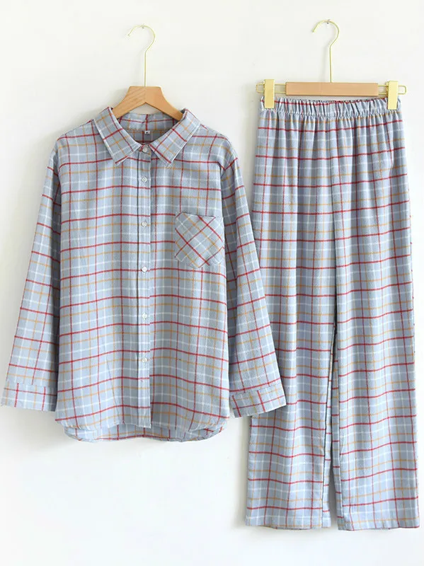 

Japanese Plaid Pajamas Men And Women Kimono Yukata Cotton Flannel Spring Autumn Cotton Cardigan Long-sleeved Home Service Suit