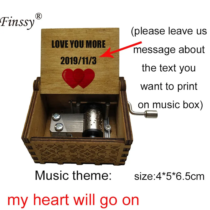 Фото Деревянная музыкальная шкатулка с надписью My heart go on на заказ подарок день