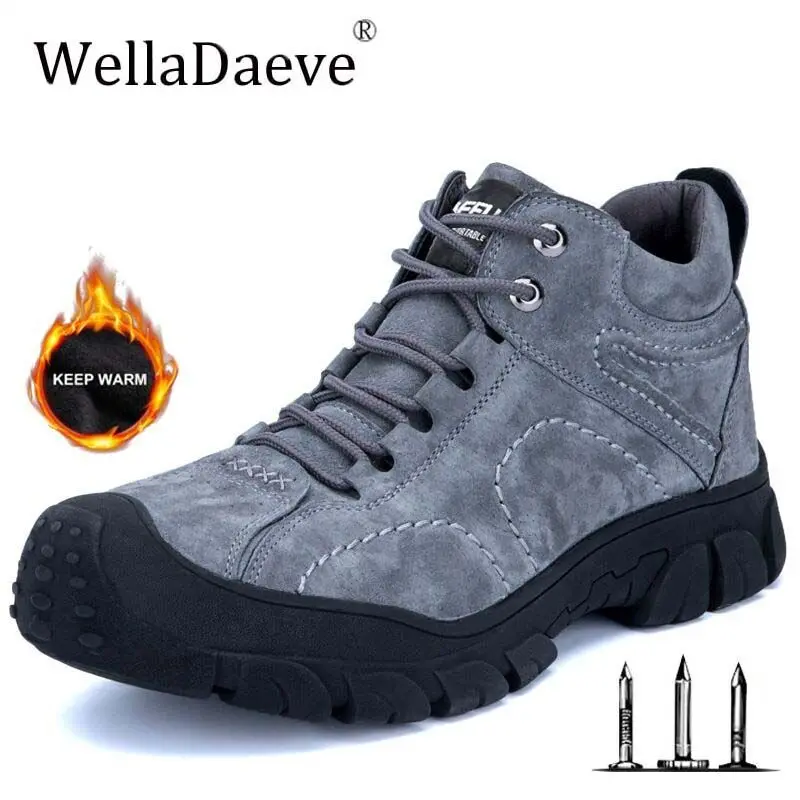 Мужские зимние теплые бархатные защитные ботинки со стальным носком ссветильник