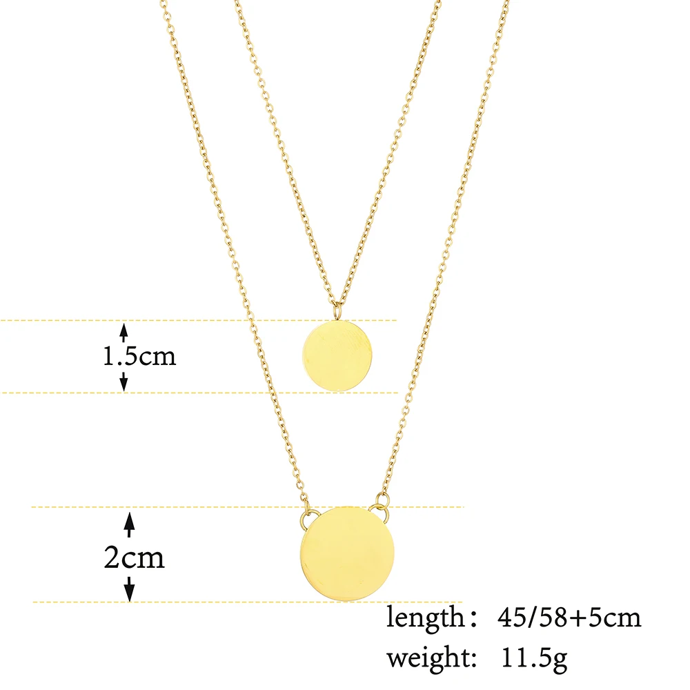 

Wholesale Stainless Steel big & small Coin Pendant Double layer Chain Necklace with Plain Round Charms can Customized 10pcs/lot