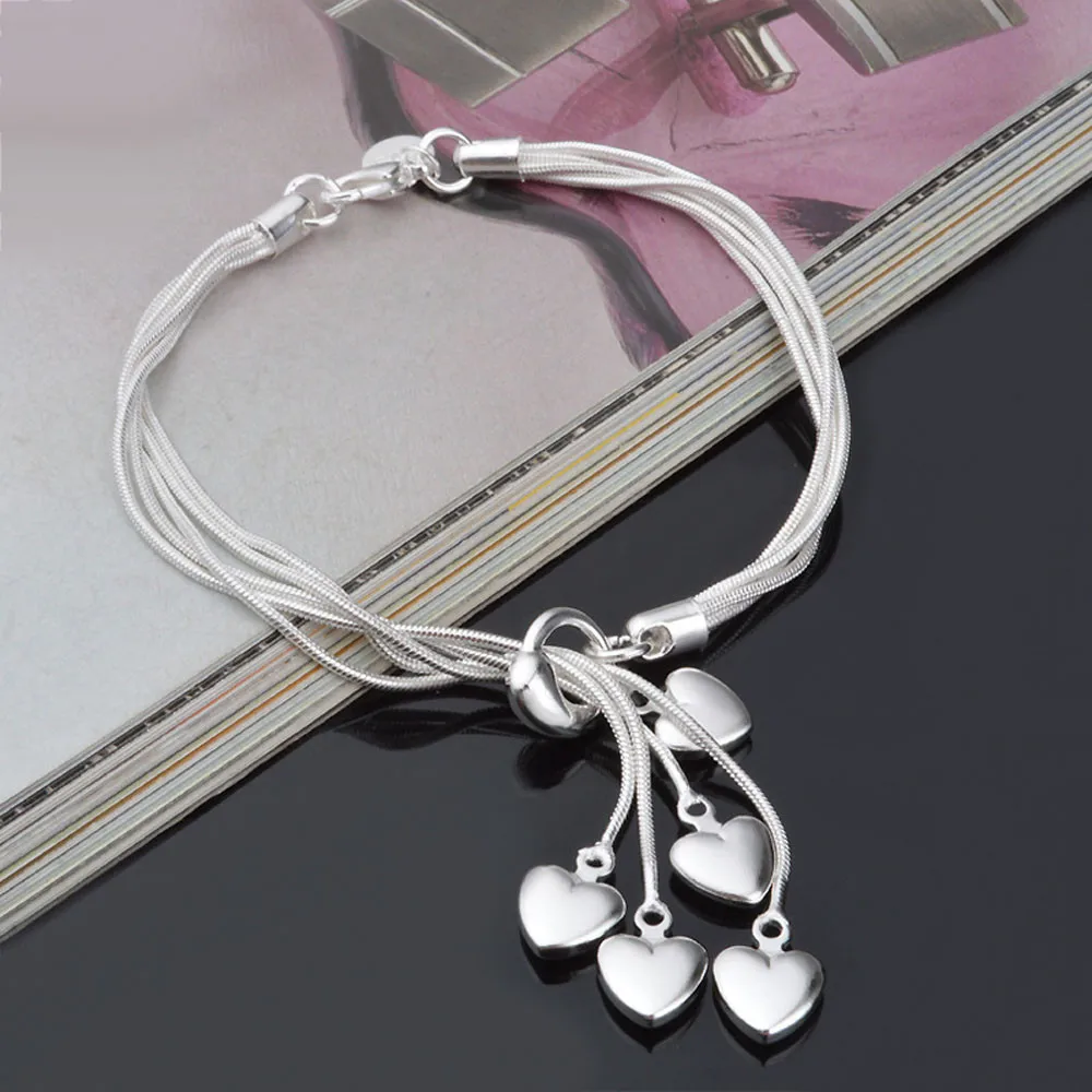 

New Fashion Women Girls Sterling Silver Plated Heart Bracelet Jewelry European Charm Bracelet For Women Pulsera