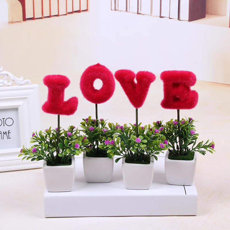 1 комплект искусственные растения с узором в виде сердечек бонсай вазой