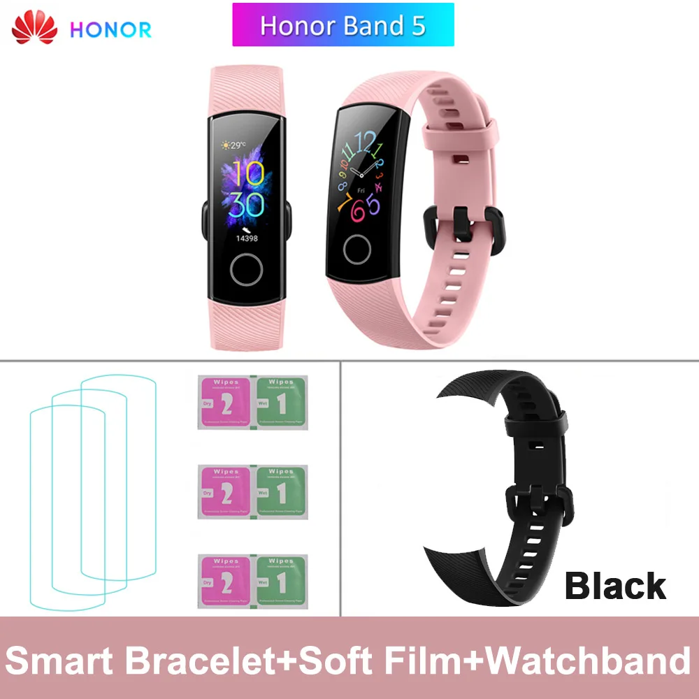 Pink Black Strap HONOR Band 5 фитнес умный Браслет мониторинг сердечного ритма 5 АТМ водонепроницаемый плавающий Bluetooth 4,2 смарт часы наручные часы - Цвет: Pink Black Strap