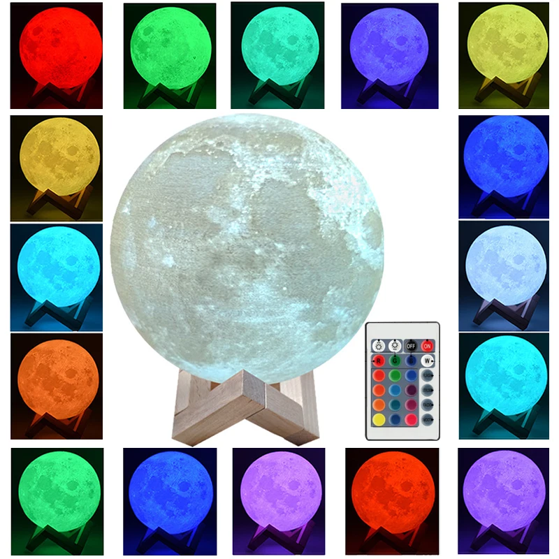 

Moon Globe 3D print moon lamp touch control 16 colors night light creative gift family bedroom decoration children