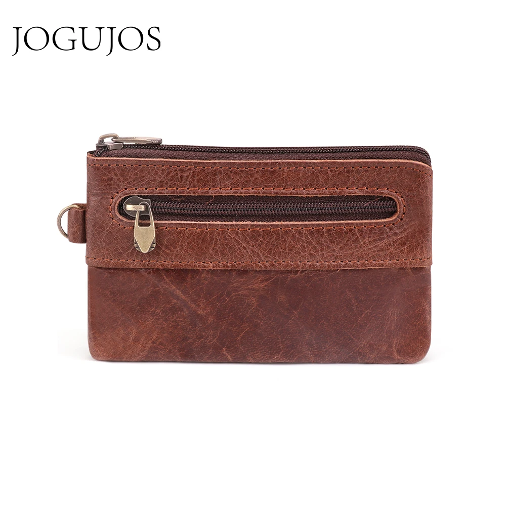 JOGUJOS Кошелек для монет из воловьей кожи, мужские короткие кошельки из натуральной кожи, мужские женские винтажные тонкие короткие кошельки на молнии, держатель для карт, кошелек