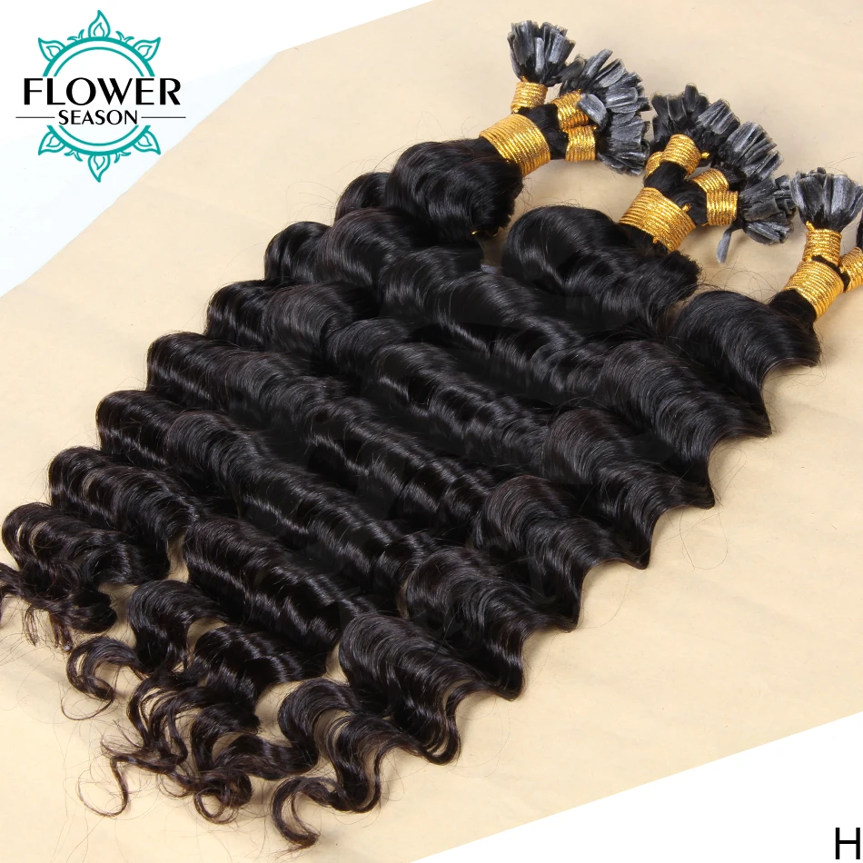 

U Tip Human Hair Extensions Deep Wave Brazilian Remy Human Hair 100 Strands 1g/s Natural Color Nail U tip Hair Flowerseason