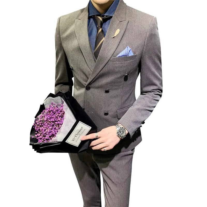 

Grey Men 'S Luxury Blazer Coat Suit Jacket Tight-Fitting Mould Double breasted Double Slash Four Seasons Party Casual Business
