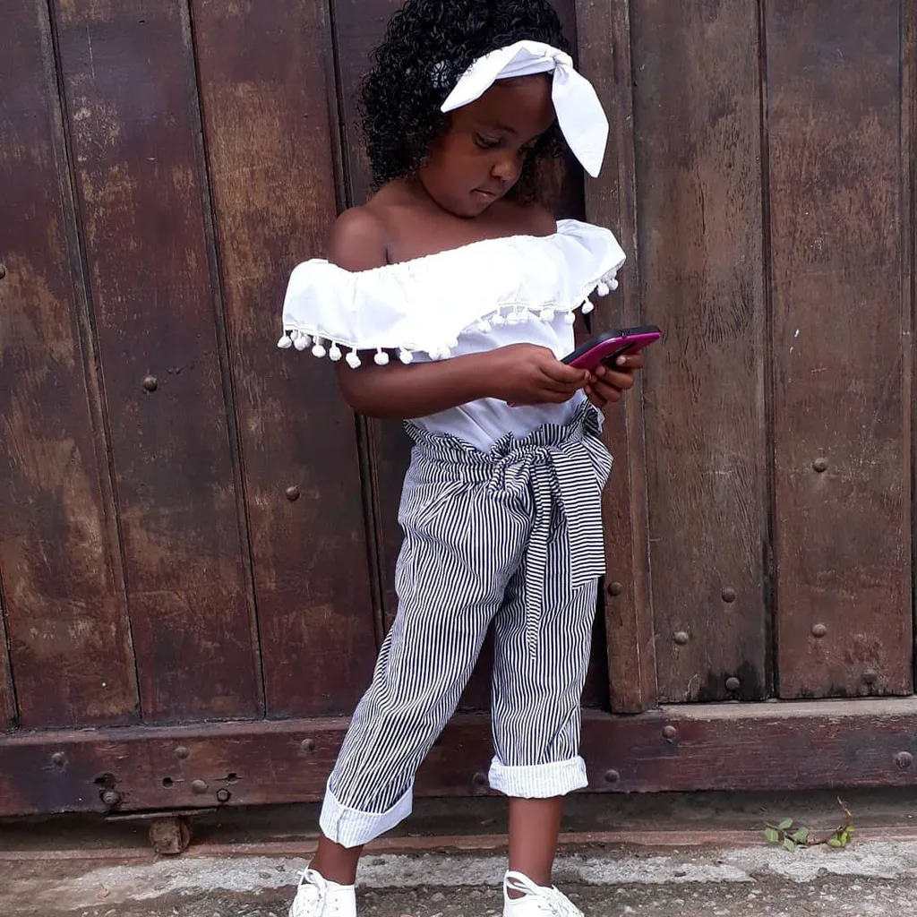 2019 г. Новая стильная одежда для детей и малышей девочек с открытыми плечами