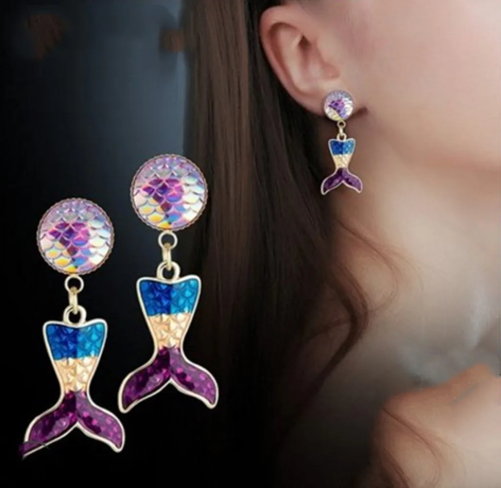 Женские серьги с рыбьим хвостом контрастные цвета модные женские висячие