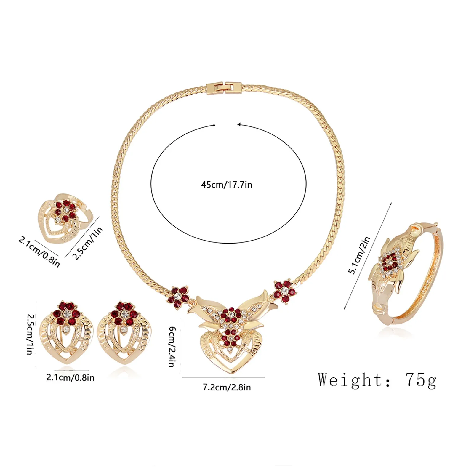 

Vintage Metal Women's Golden Necklaces Set Fashion Exquisite Four-piece Heart-shaped Necklace With Rhinestones