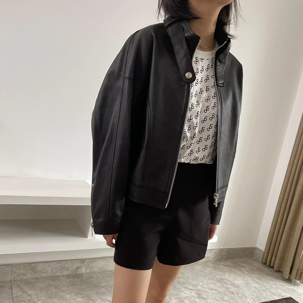 

DaJane, дизайнерская женская куртка из натуральной кожи с лацканами, кожаная куртка из овечьей кожи