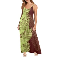 women beach v neck elegant maxi dress sleeveless long party dresses hawaii tribal palm leaf print women sexy off shoulder dress