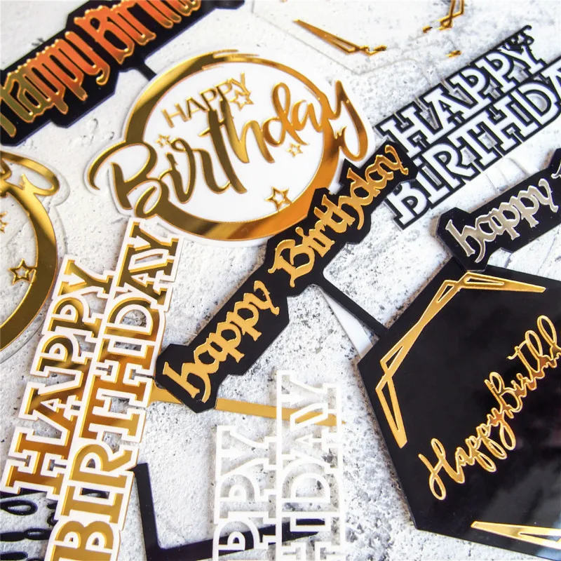 Топпер для торта С Днем Рождения украшение Черное золото многоугольник