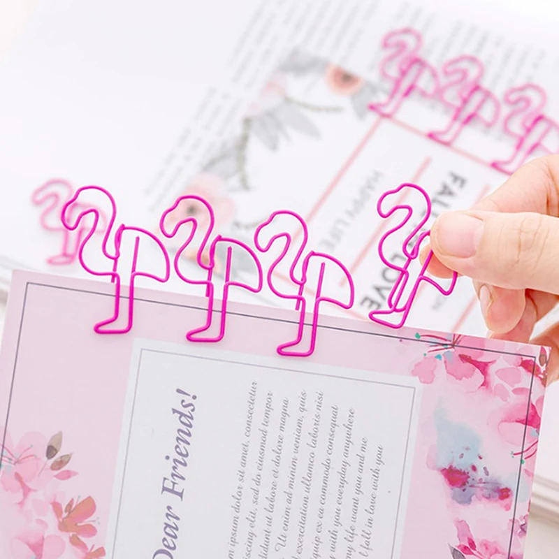 

12pcs/lot Pink Flamingo Bookmark Planner Paper Clip Metal Material Bookmarks For Book Stationery School Office Supplies