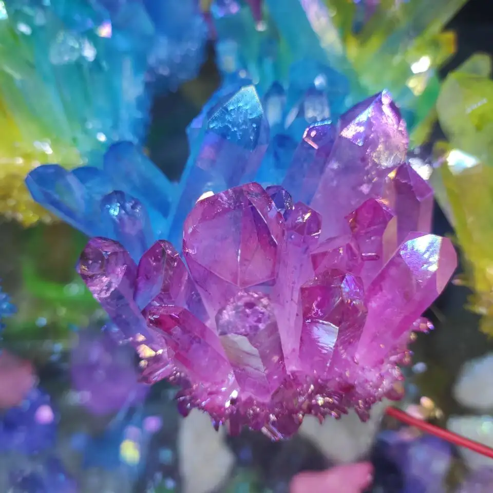 

Sky Blue+ Pink Electroplated Crystal Quartz Specimen Electroplating Crystal Clusters Decoration Gift Healing