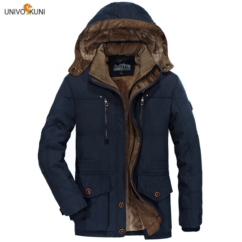 

UNIVOS KUNI 2019 Winter Men's Jacket Plus Velvet Cotton Thick Soild Color Padded Warm Coat Slim Fit Brand Large Size 6XL J560