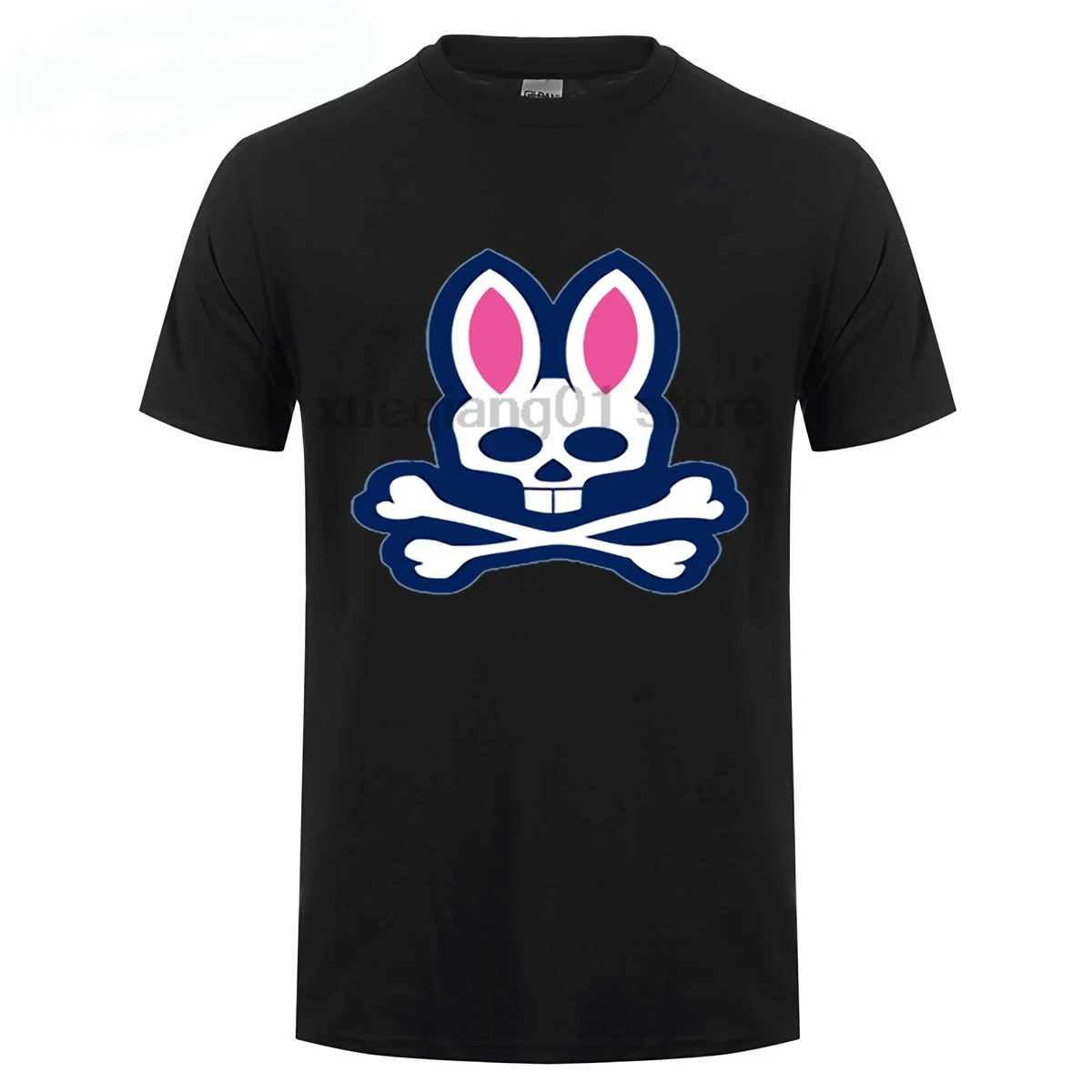 Zomer 2017 100% Katoen Grafische Psycho Bunny мужские топы Gedrukt Korte Mouw футболки с вырезом лодочкой Mouwen
