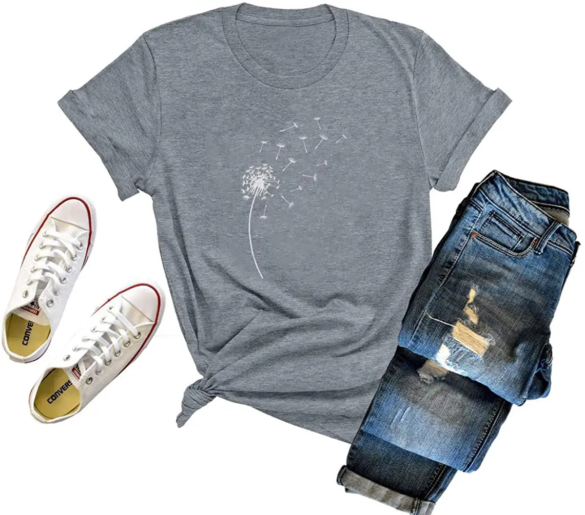 

Dandelion Make a Wish Women Shirt Summer Wildflower Print Graphic Short Tee Tops
