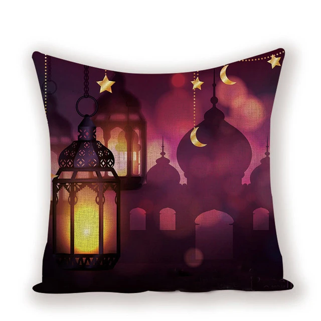 

Geometric Square Polyester Cushion Cover Eid Mubarak Decorative Cushion Home Bedroom Hotel Car Decorative Cushion Cover 45x45cm.