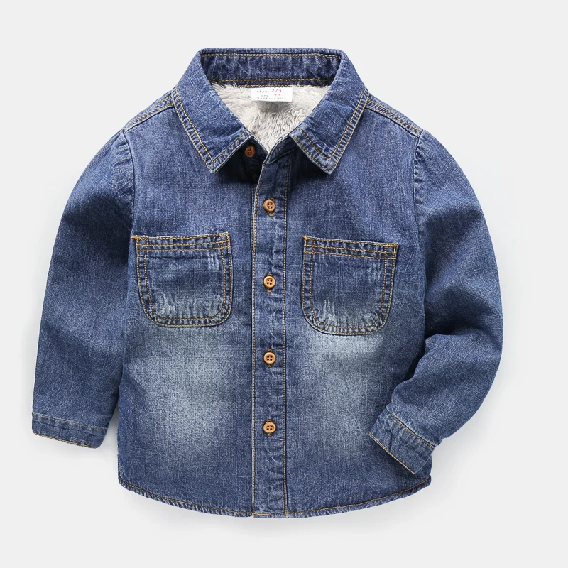 Утепленная джинсовая рубашка для мальчиков теплая осенне-зимняя одежда детская