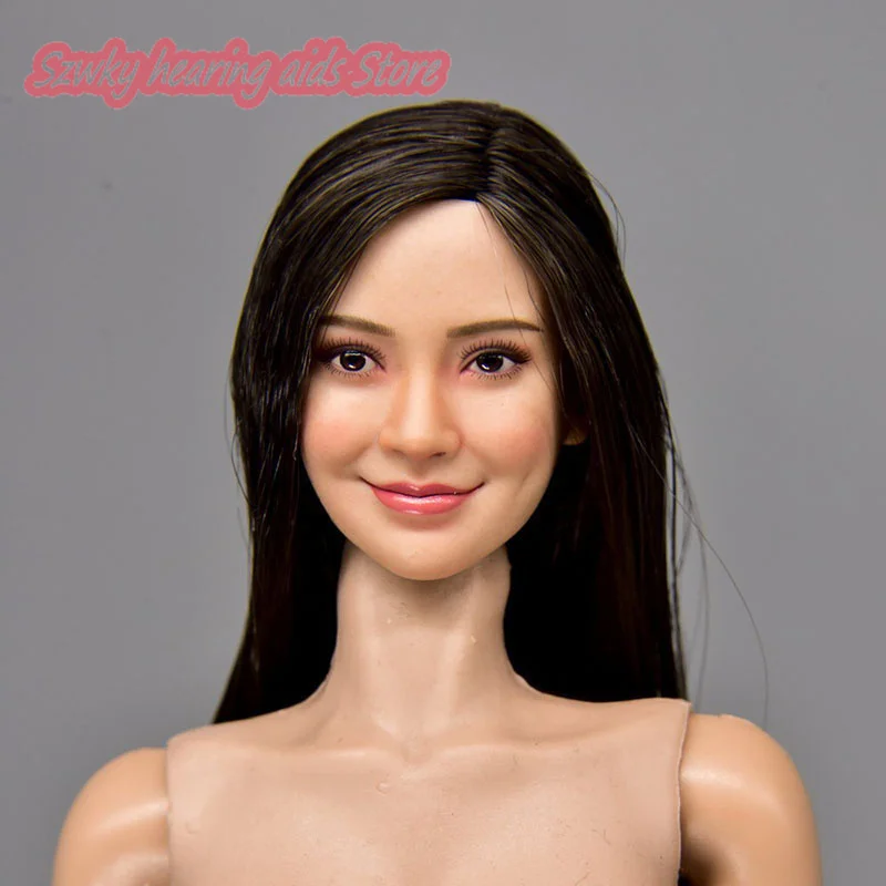 

FX10 1/6 Asian Star Angelababy Black Long Hair Head Carving Model Fit 12'' Female Soldier Action Figure Body Dolls