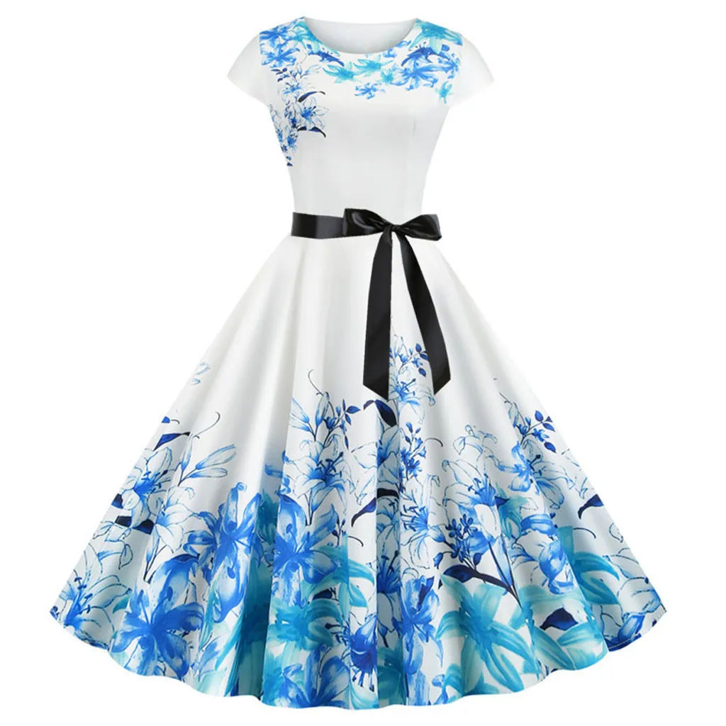 Новейшая мода 2020 винтажное платье с коротким рукавом женское цветочным принтом в