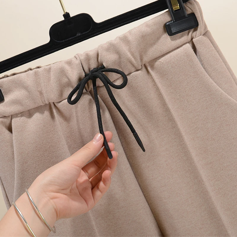 Женские шерстяные брюки Pantalon Femme утолщенные теплые однотонные мягкие свободные с