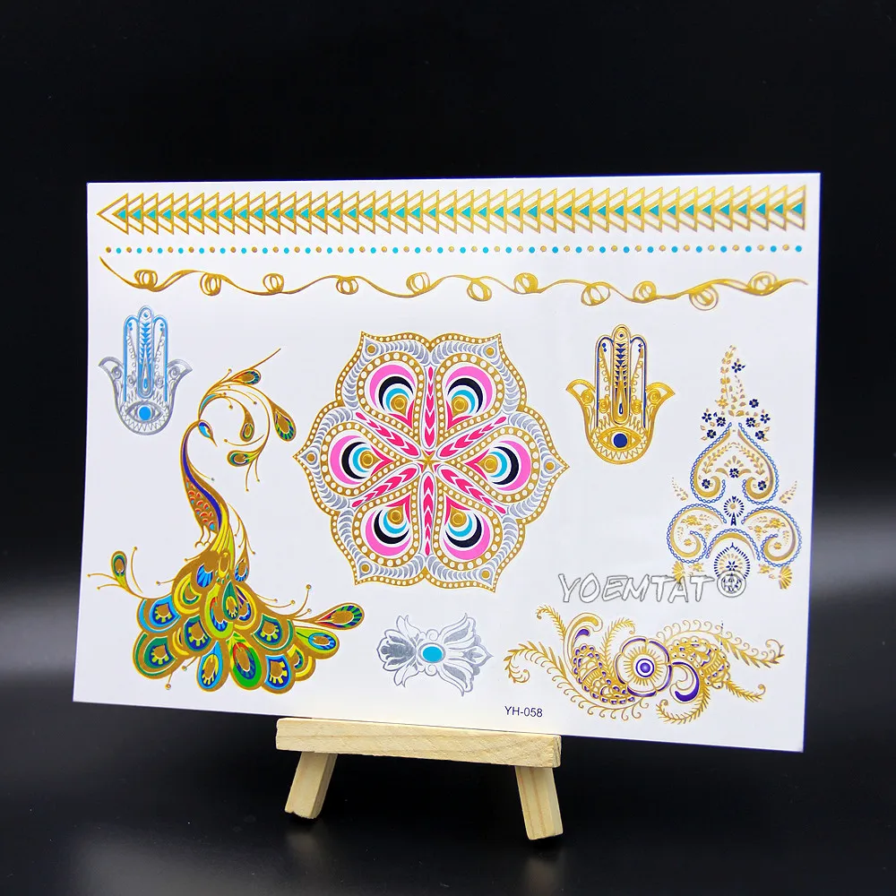 Золотые розовые серебряные слоны Временные татуировки наклейки для женщин детей