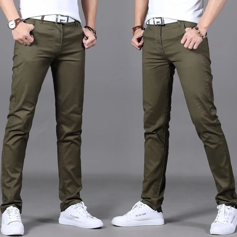 

2019 Brand Men's Spring and summer 98% cotton Pants men Business Slim Elastic Casual black Khaki Fit Straight pant trousers male