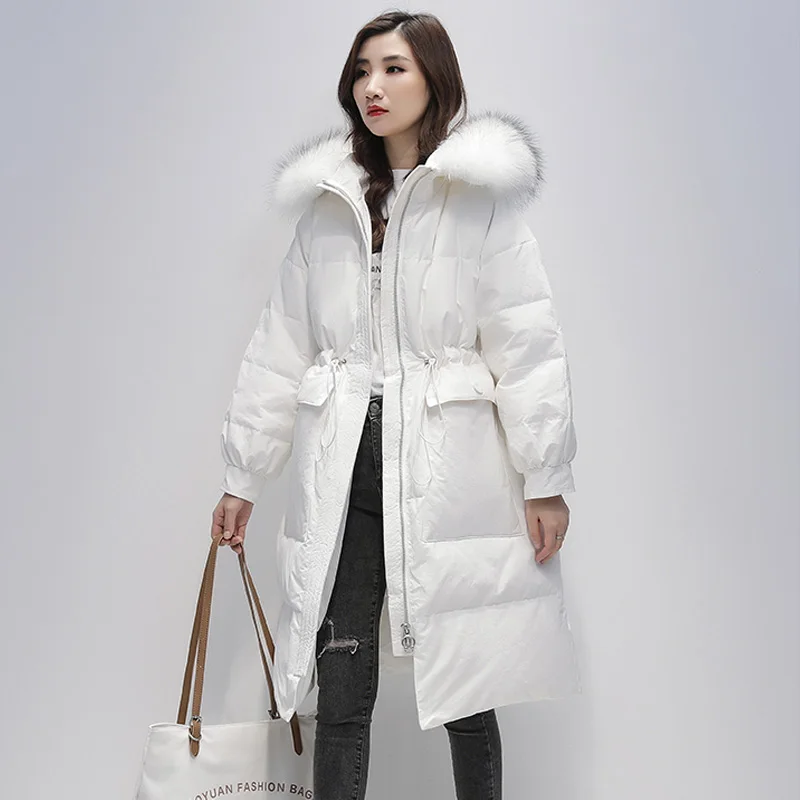 Женское длинное пуховое пальто Janveny куртка на белом утином пуху с капюшоном и