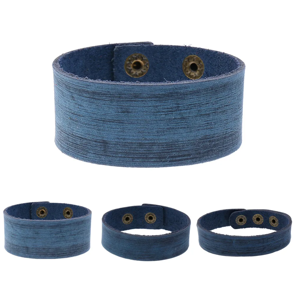 Браслет кожаный унисекс широкий синий в стиле панк 2020 | Украшения и аксессуары