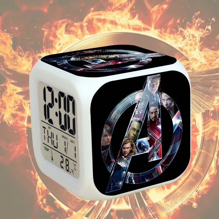 

Disney Marvel Night light 7 Color Changing LED Lamp Alarm Clocks Kids Child Wake Up Clock Digital Clock with Thermometer