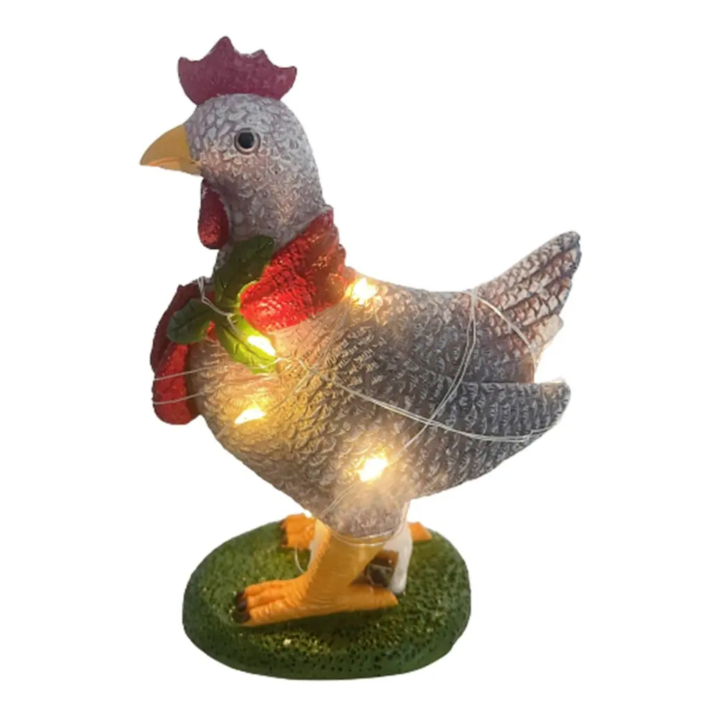 

Light Up Chicken With Scarf Outdoor Garden Courtyard Decoration Resin Chicken Sculpture Christmas Decoration