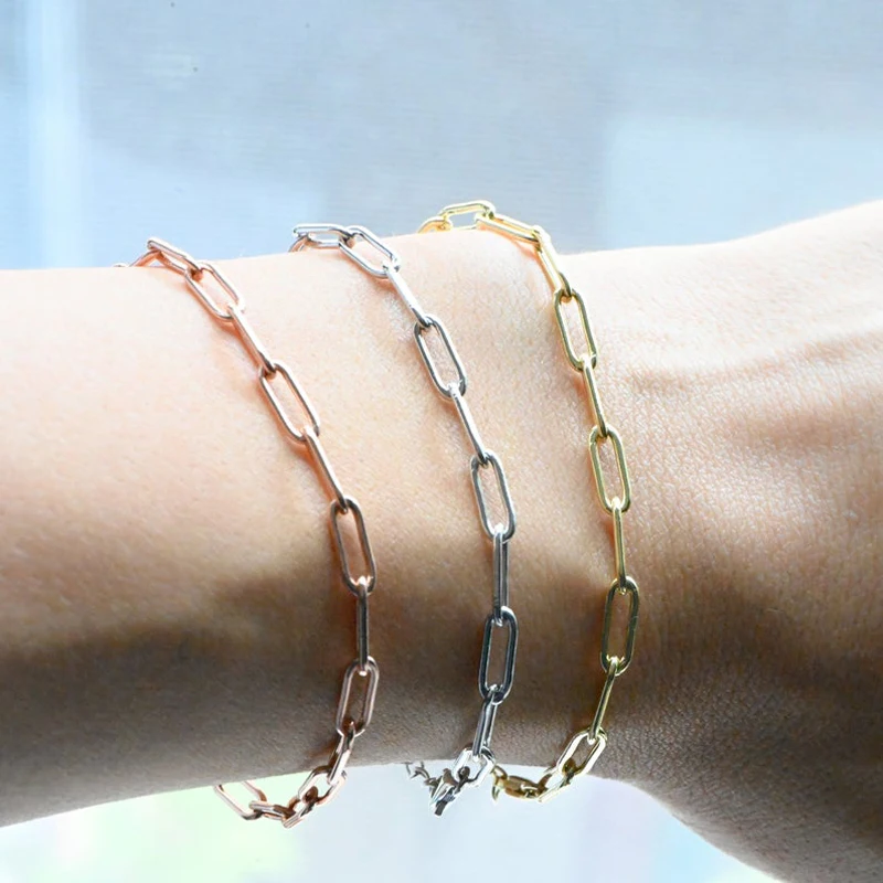 

High Quality Gold Plated Small Paperclip Bracelet Stainless Steel Women Girl Oval Layering Link Chain Bracelet Best Gift for Her