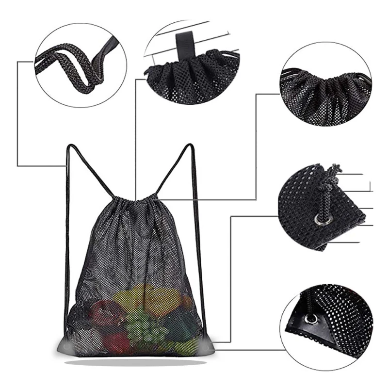 

Heavy Duty Mesh Drawstring Bag, Sport Equipment Storage Bag for Beach, Swimming